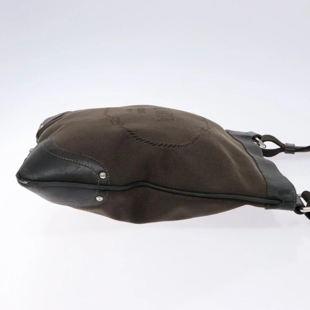 PRADA Shoulder Bag Canvas Leather Brown Silver Auth - Picture 5 of 16
